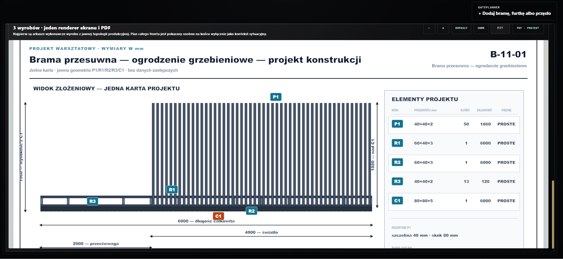 Rzeczywisty dokument wykonawczy wygenerowany w FenceTool